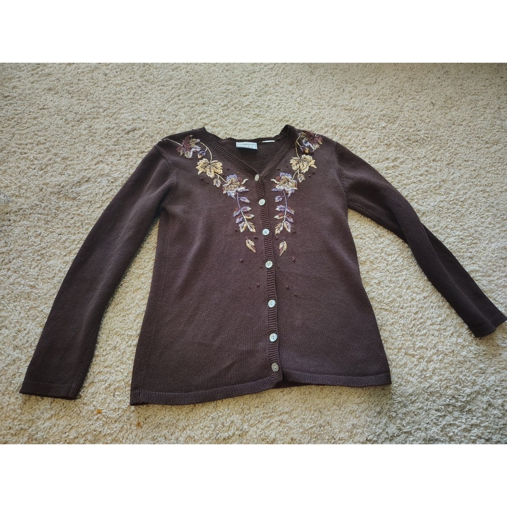 Vintage 90s Ericka Studio Leaf Fall Sweater Women's S Small Brown
